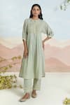 Buy_Baise Gaba_Green Cotton Embroidery Round Neck Fiora Kurta Set _at_Aza_Fashions