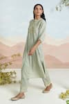 Baise Gaba_Green Cotton Embroidery Round Neck Fiora Kurta Set _Online_at_Aza_Fashions
