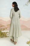 Shop_BAISE GABA_Green Chiffon Embroidery Split V-neck Solvia Printed Kurta Set _at_Aza_Fashions