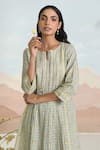 Buy_BAISE GABA_Green Chiffon Embroidery Split V-neck Solvia Printed Kurta Set 