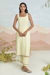 Baise Gaba_Beige Square Neck Mariglow Kurta Set _Online_at_Aza_Fashions