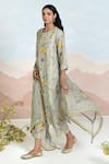Shop_BAISE GABA_Green Cotton Embroidery Round Neck Floret Printed Kurta Set _Online_at_Aza_Fashions