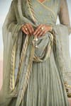 Shop_Baise Gaba_Green Chiffon, Cotton Embroidery V-neck Gardenia Anarkali Set _Online_at_Aza_Fashions