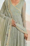 Baise Gaba_Green Chiffon, Cotton Embroidery V-neck Gardenia Anarkali Set _at_Aza_Fashions