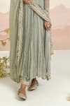 Buy_Baise Gaba_Green Chiffon, Cotton Embroidery V-neck Gardenia Anarkali Set 