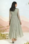 Shop_Baise Gaba_Green Chiffon, Cotton Embroidery V-neck Gardenia Anarkali Set _at_Aza_Fashions