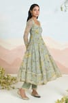 Buy_Baise Gaba_Green Chiffon Embroidery Square Neck Sunpetal Printed Anarkali Set _Online_at_Aza_Fashions