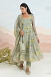 Buy_Baise Gaba_Green Chiffon Embroidery Square Neck Sunpetal Printed Anarkali Set _at_Aza_Fashions