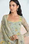 Buy_Baise Gaba_Green Chiffon Embroidery Square Neck Sunpetal Printed Anarkali Set 