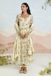 Buy_BAISE GABA_Beige Chiffon, Cotton Embroidery Floral Print Anarkali Set _at_Aza_Fashions