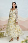 Shop_BAISE GABA_Beige Chiffon, Cotton Embroidery Floral Print Anarkali Set _Online_at_Aza_Fashions
