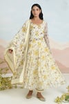 Shop_BAISE GABA_Beige Chiffon, Cotton Embroidery Floral Print Anarkali Set 
