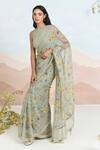 Buy_Baise Gaba_Green Chiffon Azalea Printed Saree With Blouse Fabric _at_Aza_Fashions