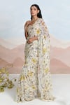 BAISE GABA_Beige Chiffon Sundrenched Floral Saree Set _Online_at_Aza_Fashions