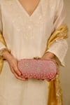 AMYRA_Pink Embroidery Tarang Cutwork Capsule Clutch _Online_at_Aza_Fashions