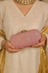 Buy_AMYRA_Pink Embroidery Tarang Cutwork Capsule Clutch _at_Aza_Fashions