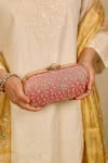 Shop_AMYRA_Pink Embroidery Tarang Cutwork Capsule Clutch _Online_at_Aza_Fashions