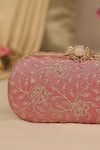 AMYRA_Pink Embroidery Tarang Cutwork Capsule Clutch _at_Aza_Fashions