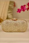AMYRA_Gold Cut Work Tarang Capsule Clutch _Online_at_Aza_Fashions