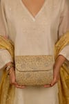 Buy_AMYRA_Gold Embroidery Tarang Flapover Clutch Bag _at_Aza_Fashions