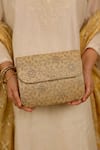 Shop_AMYRA_Gold Embroidery Tarang Flapover Clutch Bag _Online_at_Aza_Fashions