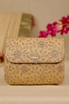 Shop_AMYRA_Gold Embroidery Tarang Flapover Clutch Bag _at_Aza_Fashions