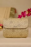 Shop_AMYRA_Gold Embroidery, Cut Work Tarang Flapover Clutch - Light _at_Aza_Fashions