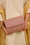 Buy_AMYRA_Pink Embroidery Tarang Flapover Clutch - _Online_at_Aza_Fashions