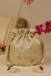 Shop_AMYRA_Gold Embroidery, Tassels Tarang Cutwork Potli Bag _at_Aza_Fashions
