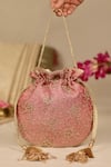 Shop_AMYRA_Pink Embroidery, Tassels Tarang Cutwork Potli Bag _at_Aza_Fashions