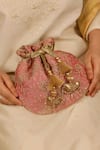 AMYRA_Pink Embroidery, Tassels Tarang Cutwork Potli Bag _Online_at_Aza_Fashions