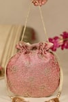 Shop_AMYRA_Pink Embroidery, Tassels Tarang Cutwork Potli Bag _Online_at_Aza_Fashions