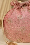 Shop_AMYRA_Pink Embroidery, Tassels Tarang Cutwork Potli Bag 