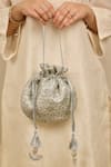 Buy_AMYRA_Silver Embroidery, Tassels Tarang Cutwork Potli Bag _at_Aza_Fashions