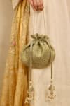 Buy_AMYRA_Green Embroidery, Cut Work Tarang Potli Bag _at_Aza_Fashions