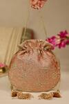 Shop_AMYRA_Brown Embroidery Tarang Cutwork Potli Bag _at_Aza_Fashions