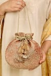 Buy_AMYRA_Brown Embroidery Tarang Cutwork Potli Bag _at_Aza_Fashions
