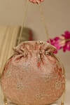 AMYRA_Brown Embroidery Tarang Cutwork Potli Bag _at_Aza_Fashions