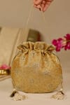 Shop_AMYRA_Mustard Embroidery, Cut Work Tarang Potli Bag _at_Aza_Fashions