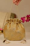 Buy_AMYRA_Mustard Embroidery, Cut Work Tarang Potli Bag _at_Aza_Fashions
