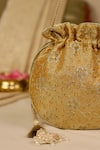 AMYRA_Mustard Embroidery, Cut Work Tarang Potli Bag _Online_at_Aza_Fashions