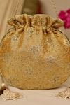 AMYRA_Mustard Embroidery, Cut Work Tarang Potli Bag _at_Aza_Fashions