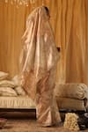 Shop_Aditi Gupta_Rose Gold Silk, Tissue Zari, Embroidery, Sequins Sweetheart Neck Saree Set _at_Aza_Fashions