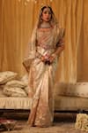 Buy_Aditi Gupta_Rose Gold Silk, Tissue Zari, Embroidery, Sequins Sweetheart Neck Saree Set _at_Aza_Fashions