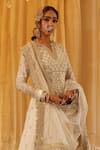 Aditi Gupta_Ivory Chanderi Silk Embroidery Split V-neck Anarkali Set _Online_at_Aza_Fashions