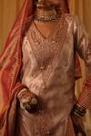 Buy_Aditi Gupta_Rose Gold Chanderi , Embroidery V-neck Kurta Sharara Set _Online_at_Aza_Fashions