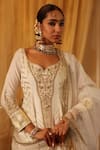 Aditi Gupta_Ivory Chanderi Silk Embroidery Round Neck Anarkali Set _Online_at_Aza_Fashions