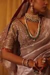 Shop_Aditi Gupta_Purple Silk, Tissue Embroidery V-neck Zari Saree Set _Online_at_Aza_Fashions