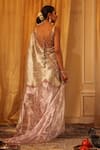 Shop_Aditi Gupta_Ivory Silk, Tissue Embroidery, Beads, Sequins V-neck Zari Saree Set _at_Aza_Fashions