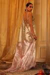 Aditi Gupta_Ivory Silk, Tissue Embroidery, Beads, Sequins V-neck Zari Saree Set _Online_at_Aza_Fashions